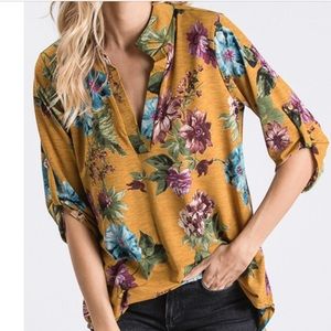 Cranberry 3/4 roll up sleeve v-neck to